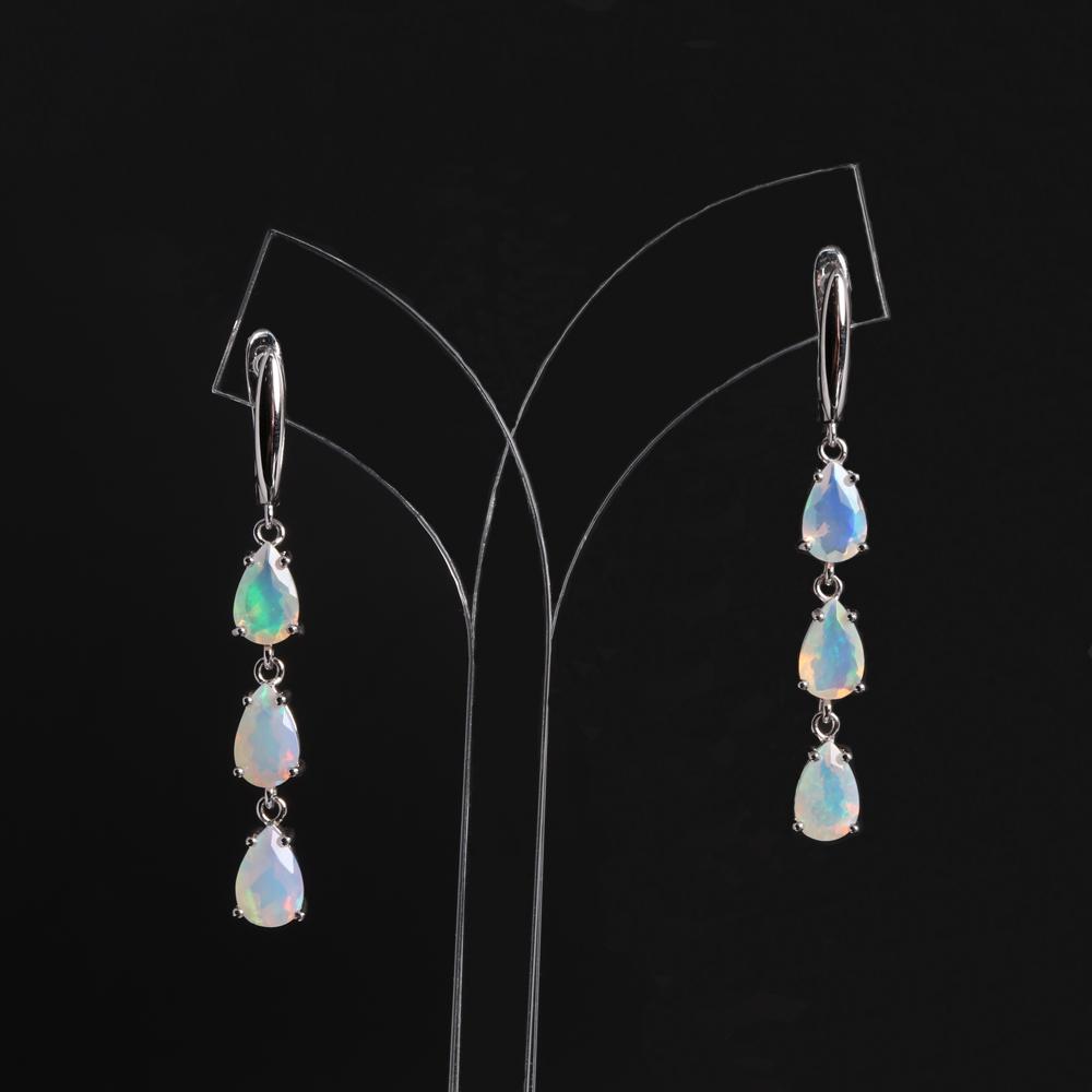 Bolaijewelry Серьги из стерлингового серебра 925 пробы с натуральным красочным опалом, красивые настоящие драгоценные камни, изысканные украшения, предназначенные для женщин