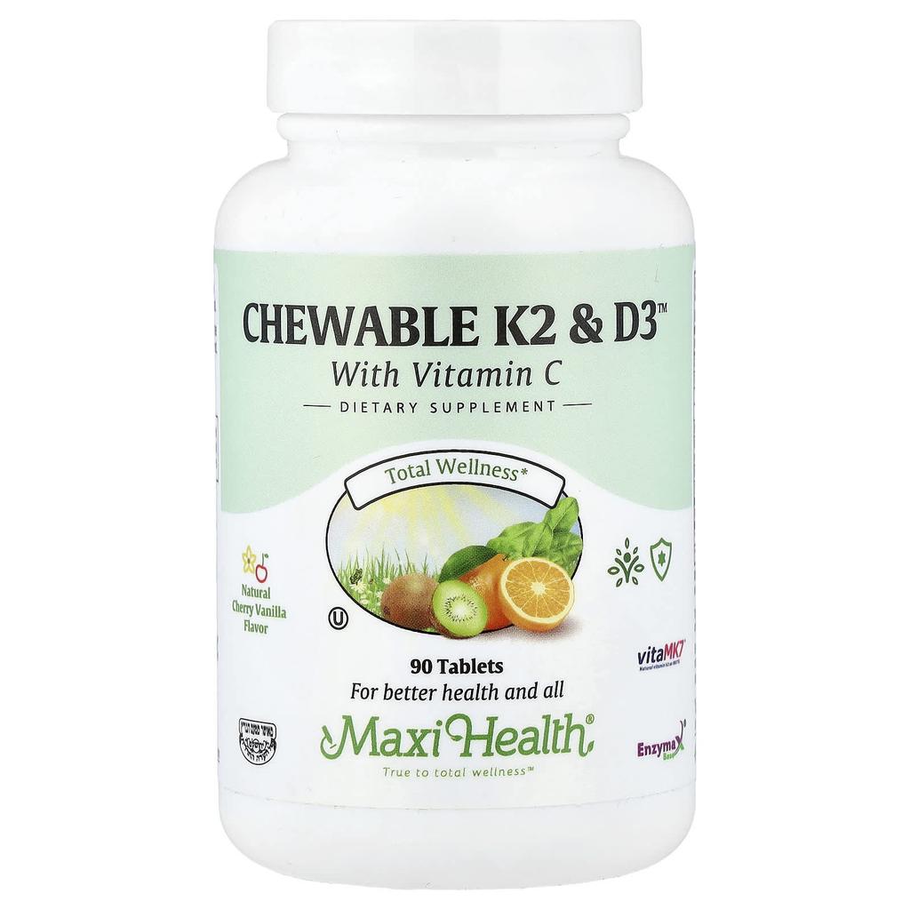 Maxi Health Жевательные K2 & D3™, Натуральный Вишня Ваниль, 90 Таблеток