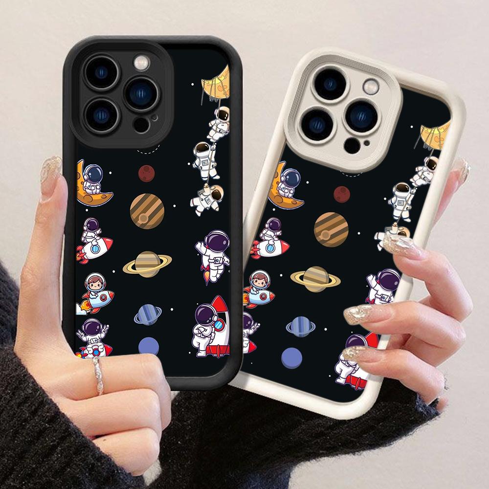 JT197 Милый Астронавт для iPhone 17 16 15 14 Pro Max Samsung S26 S25 Ultra A17 A16 A07 A56 A06 A55 Xiaomi 15T Redmi 15c 14C Note 13 14 Мягкий ТПУ Чехол