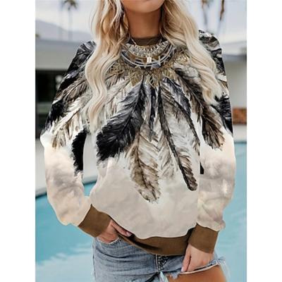 Женская толстовка из полиэстера с племенным принтом в уличном стиле, повседневная, винтажная, с круглым вырезом, длинным рукавом, микроэластичная, осень-зима