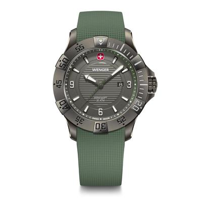Часы WENGER SEAFORCE Кварцевые Аналоговые Корпус из нержавеющей стали Черный Лед Циферблат Зеленый Силиконовый Ремешок Водонепроницаемость 200 м 3 года гарантии Подарок Серые Мужские