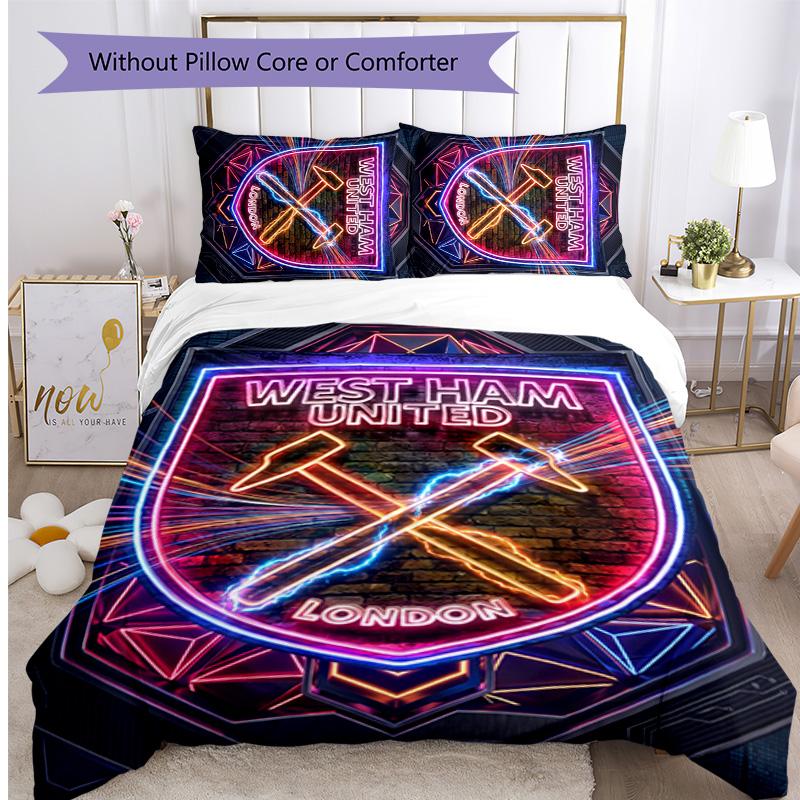 West Ham United Football Printed 3 Pieces Bedding Set, Comfortable Skin Friendly Bedroom Duvet Cover Set