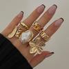 6Pcs Design Liquid Lava Flower Opening Ring Ins Baroque Imitation Pearl Set Gemstone Ring