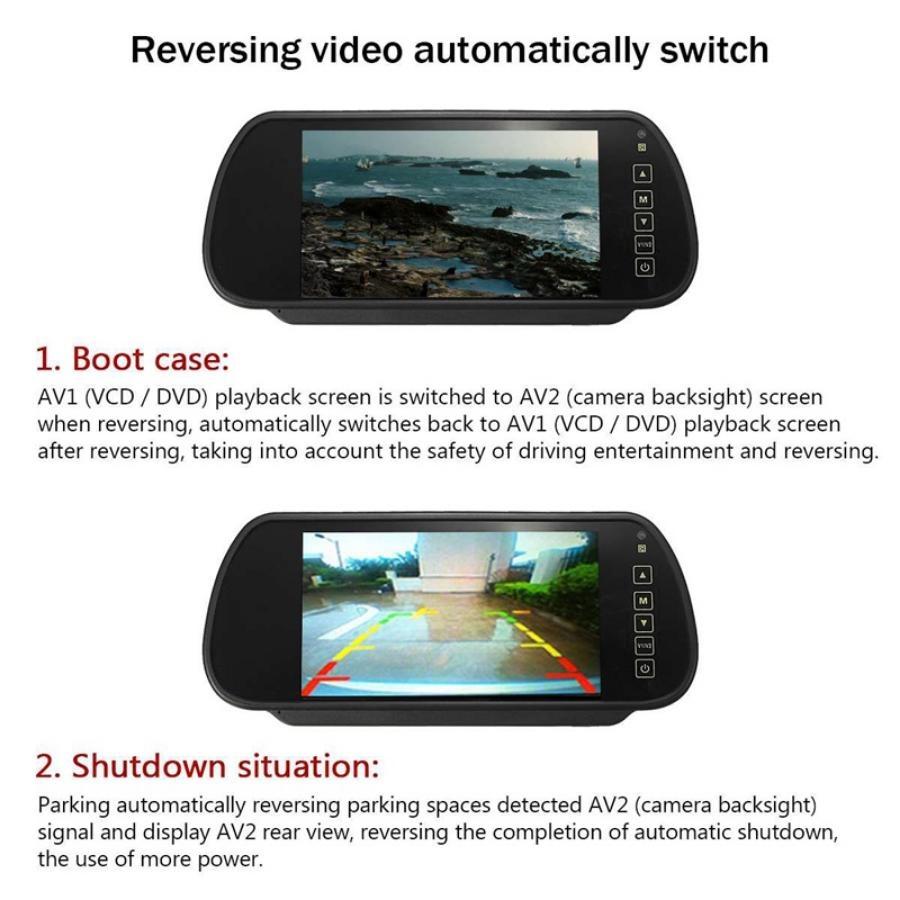 Suitable for 7-inch Rearview Mirror Display Short License Plate 7 Infrared Lights, Wireless Reverse Rearview Camera