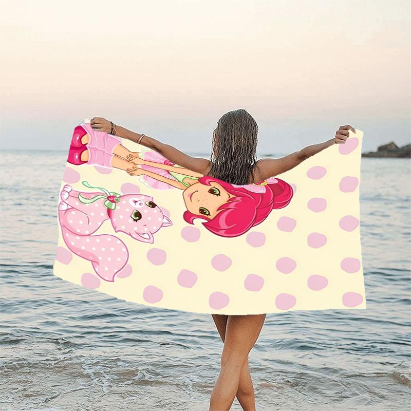 1pc Princess Strawberry6 Beach Towel, Beach and Seaside Swimming Pool Equipment, Fashion Pattern, Rectangular, Travel Essentials