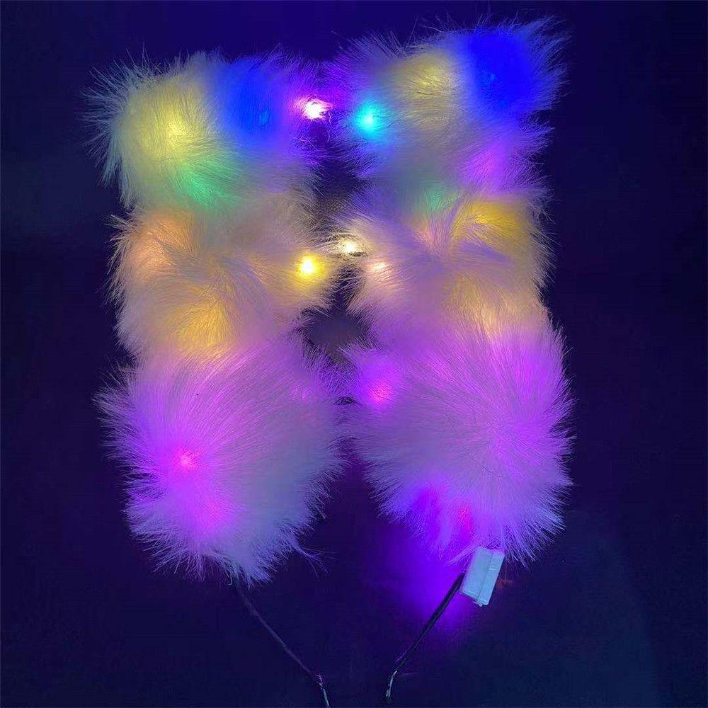 With LED Light Plush Furry Cat Ear Headband Fancy Dress Hairband Hair Accessories Cosplay Headwear