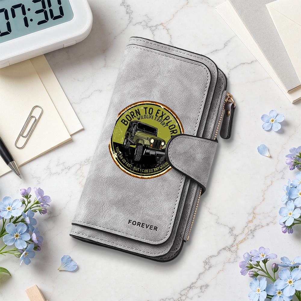 Vintage Off-road Pattern Long Wallet for Outdoor Lovers Large Capacity Multi-card Slot PU Wallet for Daily Carry