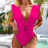 Women Push Up Ruffle One Piece Swimsuit Solid Beach Plus Size Bikini Beachwear