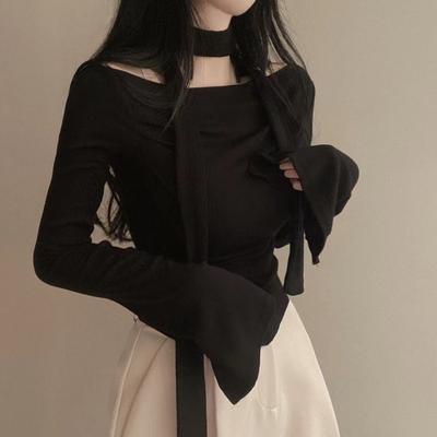 Укороченные футболки Y2K, женские шикарные топы с длинными рукавами, женская винтажная модная футболка с открытыми плечами, женская весенняя повседневная футболка на шнуровке