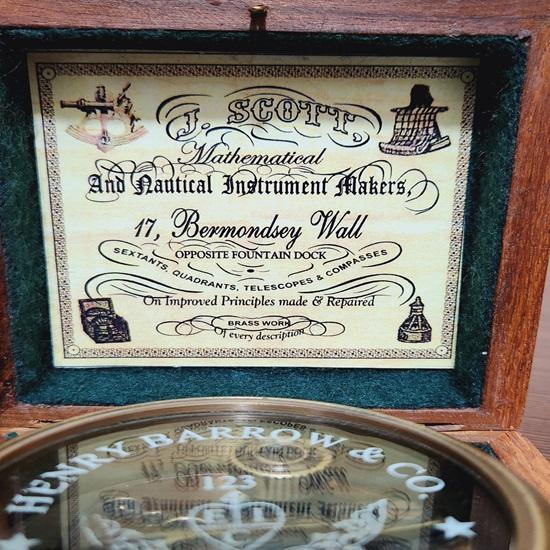 Maritime Brass Sextant Nautical British Army Pocket Box Sextant with Wood Box by Henry Barrow, Co London