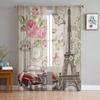 Paris Vintage Postcard Sheer Curtain For Living Room Bedroom Voile Curtains For Window Organza Curtains Party Tulle Drapes