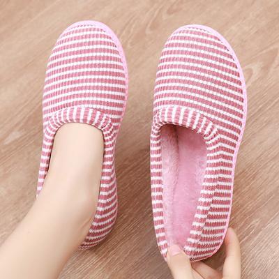 Зимние хлопковые тапочки женские хлопковые туфли на каблуке милые полосатые домашние хлопковые тапочки противоскользящие теплые плюшевые низкие тапочки для послеродового периода