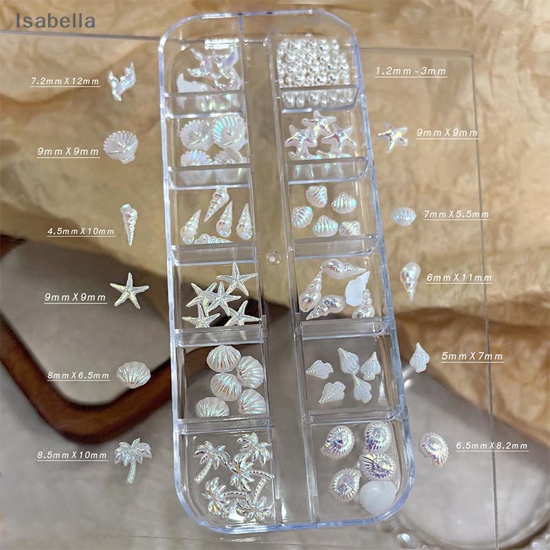 12 Grids/Box 3D Starfish And Shell Nail Art Decorations, Aurora Seashell And Palm Tree DIY Nail Rhinestone Accessories