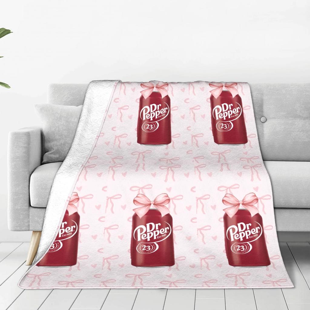 Плед Dr Pepper с розовой лентой, напиток, флис, винтажный, теплый плед для дома, весна/осень