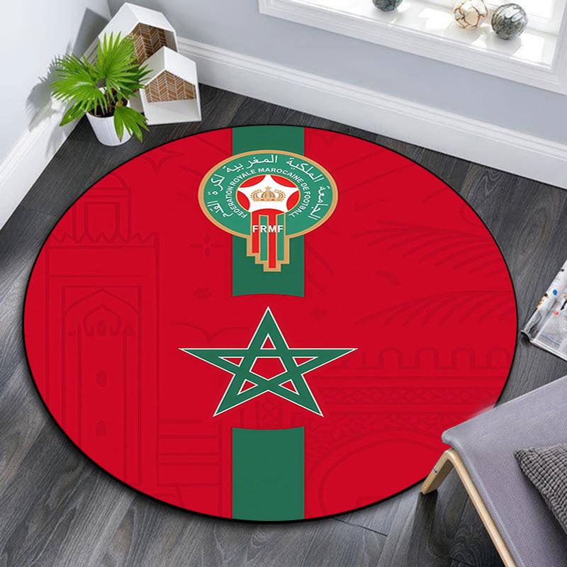 Morocco National Football Team pattern round rug,Carpet Rug for Living Room Bedroom Playroom ,Non-slip Floor Mat,Holiday Gifts and Birthday Gifts.