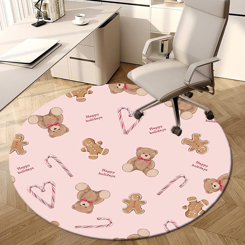 1pc Holiday-themed circular design with teddy bears Round carpet, Perfect for Decorating Chairs, Living Rooms, Or Bedrooms, for Living Room.057