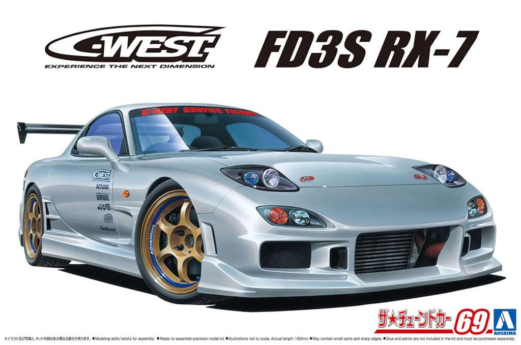 Aoshima Bunka Kyozai The Tuned Car Series Mazda FD3S 1999 Пластиковая модель 1/24 № 69 C-WEST RX-7