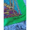 Б/у Отличное состояние CELINE большой 100% шелковый платок, сделано в Италии, шелк, конный, цепь, зеленый, ремень, ИТАЛИЯ