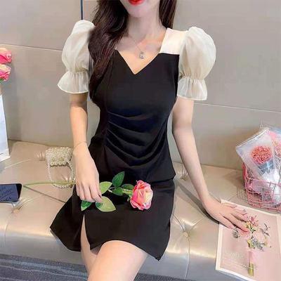 Женское летнее черное облегающее платье миди с короткими рукавами 2021 года