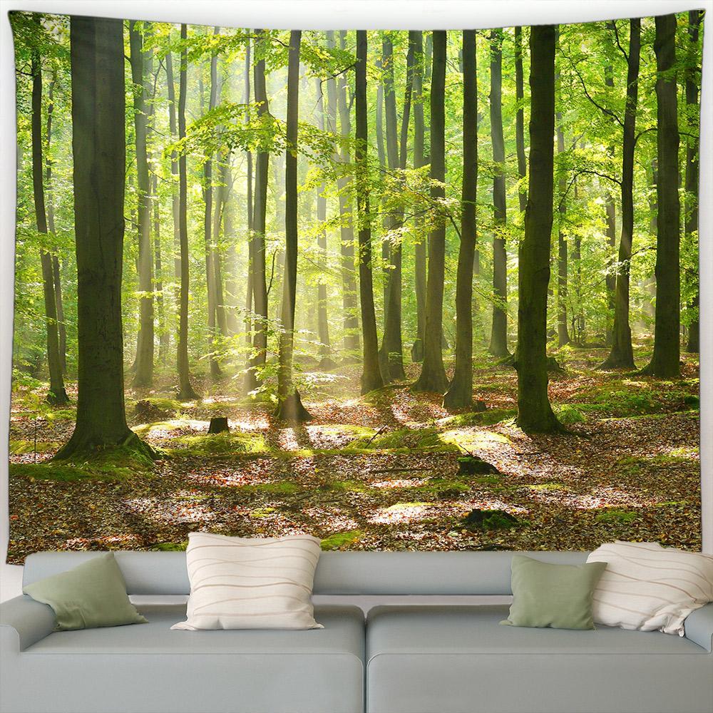 Солнечный свет Зеленые растения Деревья Природный ландшафт Сад Настенная картина для дома Гостиная Спальня Украшения Весенний лес Гобелен