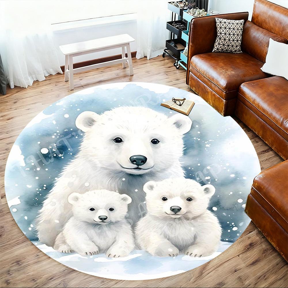 1PC polar bear snow Office Round Area Rug, Under Office Chairs Bedroom Living Room Home Decor,Carpet for Office, -1110264
