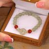 Heart Buckle Chalcedony Bead Bracelet Double Ring Design Bangle Jewelry  Women Accessories