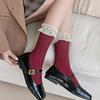Носки Ankara Red Lace Socks, детские, трендовые, ретро, с двойной иглой, с завязками, женские, средней длины, носки Mori Stacking Socks