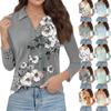 Women's Fashion Casual Spring Print V-Neck Lapel Long Sleeve T-Shirt Top