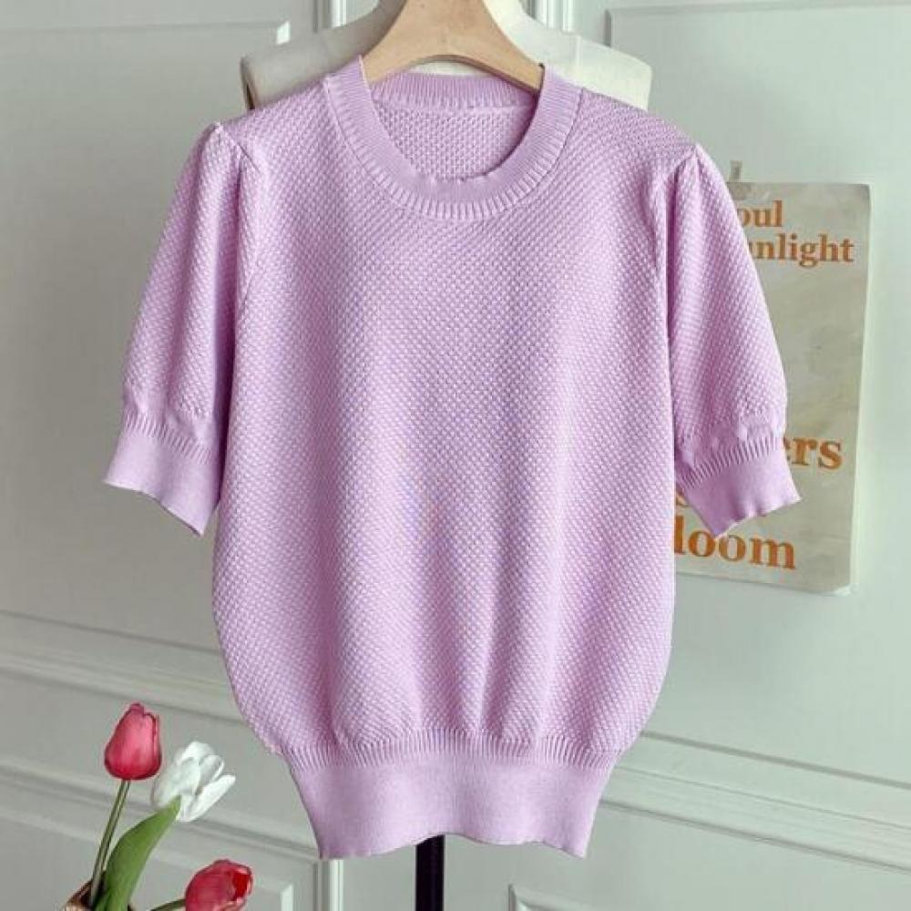 New ArrivalS Open Run Women S Puff Sleeve Round Neck Ribbed Waffle KniT Spring T