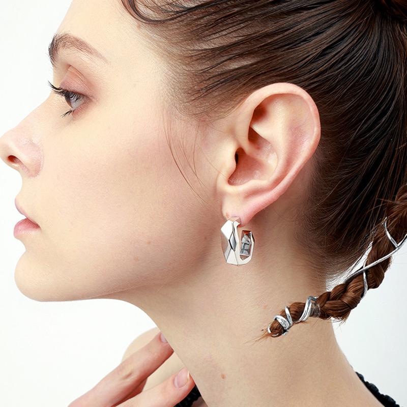 Huitan Geometric Hoop Earrings for Women Metal Color Fashion Contracted Girls Ear Piercing Earrings Modern Jewelry