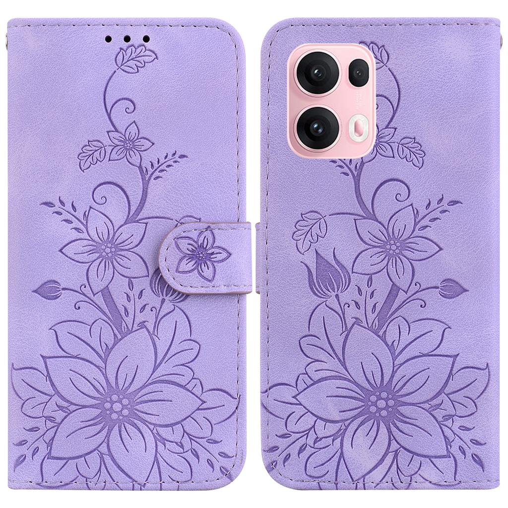 For Oppo Reno13 Pro 5G Case Lily Flower Imprint Leather Phone Cover with Stand