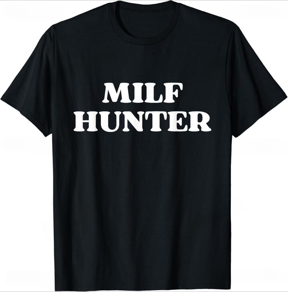 ВеснаЛето MILF Hunter Забавный Принт Буквы Печать Хлопок Мужская Женская Футболка Модная Повседневная С Коротким Рукавом Круглый Вырез Футболка