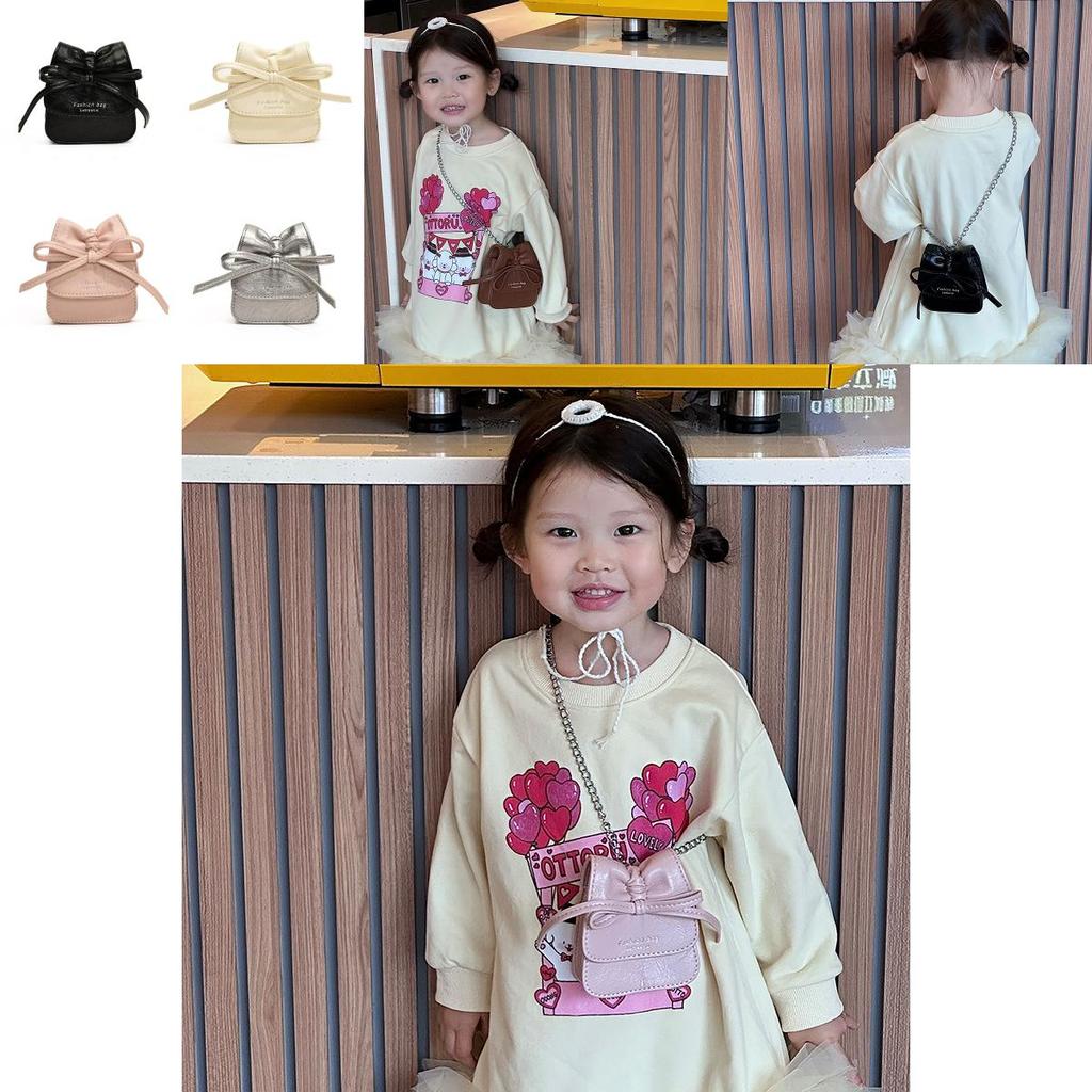 Adorable Korean Style Solid Color Girls Coin Purse With Cute Bow Fashionable Mini Chain Bag