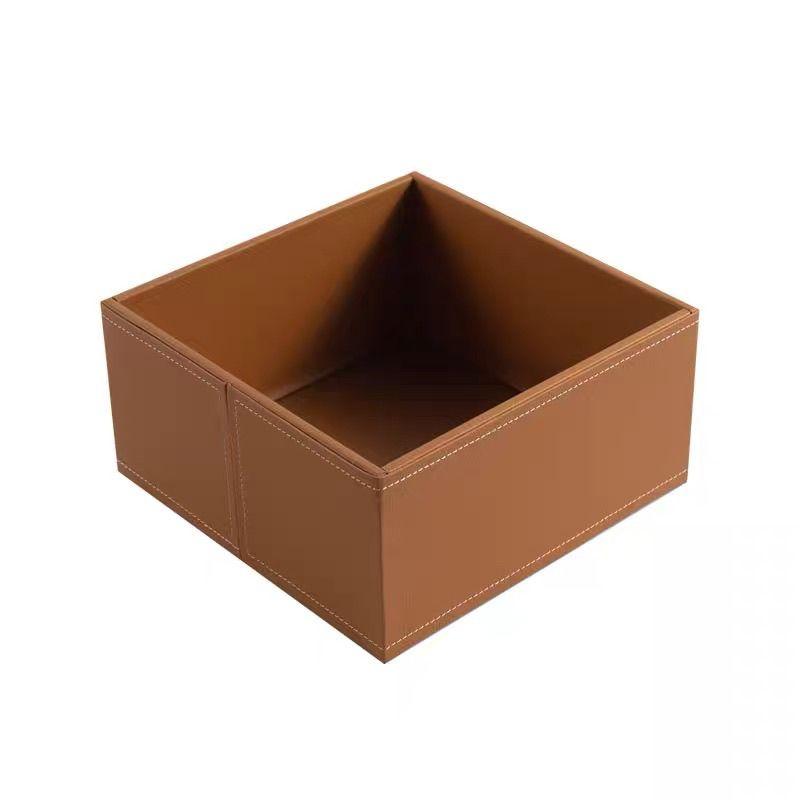 Stackable PU Leather Storage Box, Foldable Desktop Organizer Bin for Office & Home, Minimalist Cube for Makeup Cosmetics Station