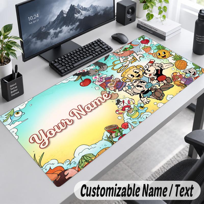 Cuphead Personalized Large Mouse Pad Custom Name Text Extended Desk Mat Gaming Mousepad