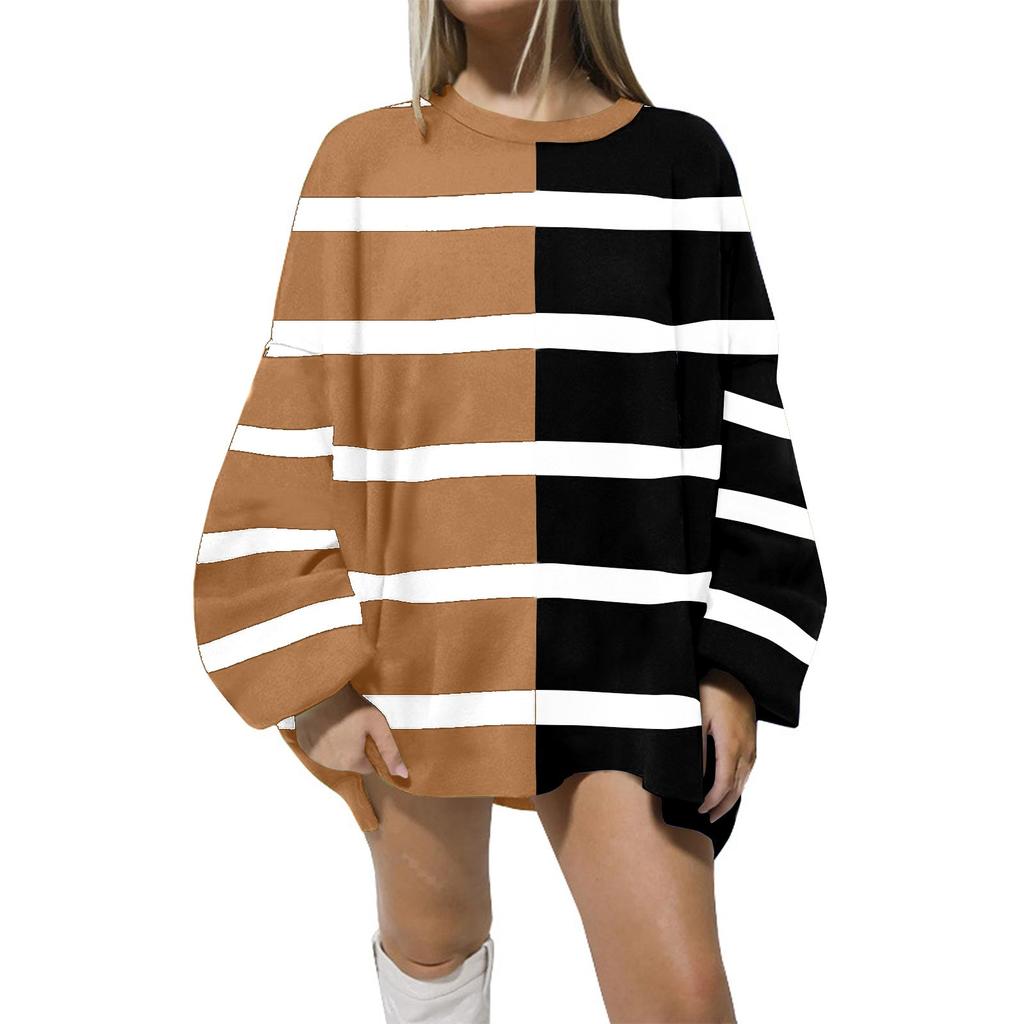 Женская мода свободный полосатый трикотажный свитер с длинным рукавом повседневный свитер в стиле пэчворк
