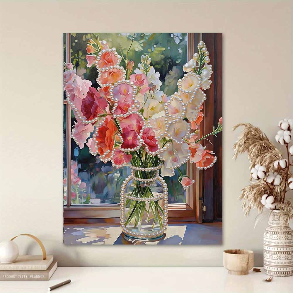 Уникальный набор для рисования стразами и жемчугом DIY 30x40 см Красивые цветы Безрамное искусство Идеальный handmade подарок для взрослых Декор для стены дома на любой случай
