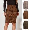 Women Zipper High Waist Chamois Leopard Package Hip Skirt