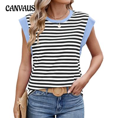 Женская футболка весна-лето в полоску цвета «коллизия» с круглым вырезом и короткими рукавами