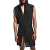 Men Bathrobe with Belt Hooded Sleeveless Ice Silk Solid Color Robe Open Front Soft Fabric Home Ice Silk Bathrobe
