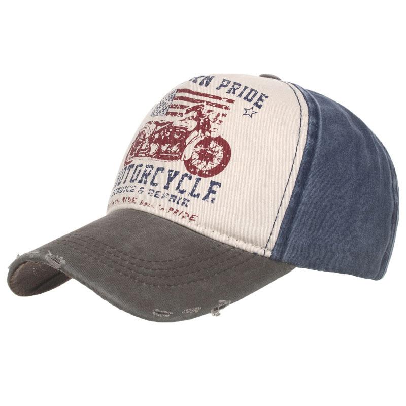 Бейсбольная кепка с мотоциклетным принтом, промытый козырек, кепка в стиле старой утки с американской вышивкой, кепка дальнобойщика