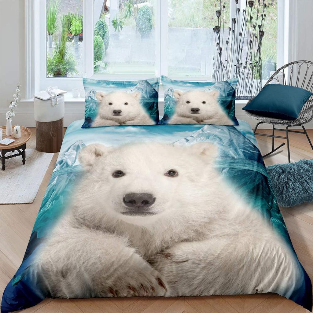 Polar Bear Duvet Cover Set King Queen Full Size Polyester Comforter Cover For Kids Boys Girls Wild Animals Pattern Bedding Set