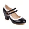 Fashion Sweet Women's Heels Size 45 Pumps Lolita Mary Janes Shoes Big Size Elegant Black Red Pink Heeled Office Wedding Shoes For Girls