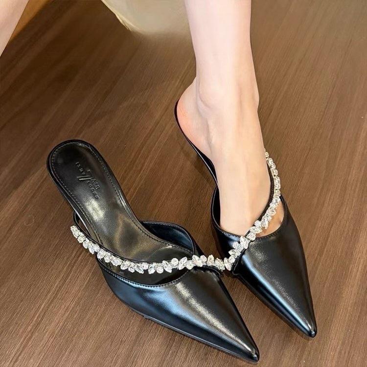 Туфли на шпильках с высоким каблуком, полутапочки с сумкой, детские летние новые женские туфли muller, классные тапочки с острым носком и юбкой