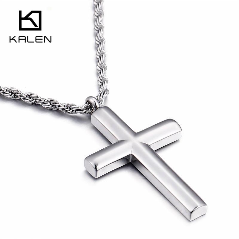 Kalen Fashion Cross Necklaces for Men High Polished 50cm Stainless Steel Cross Jewelry Necklace Male Cheap Jewelry