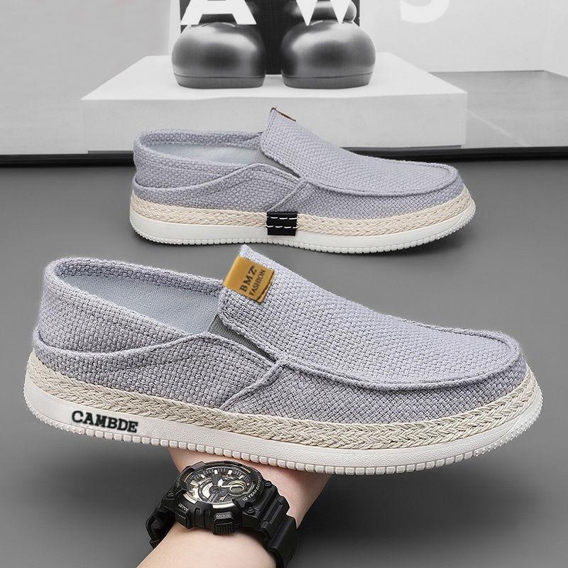 Весенне-летние новые мужские туфли на плоской подошве без задника, плетеные из соломы и льна, туфли-рыбаки, низкие, облегающие ногу, повседневные мужские туфли