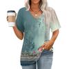 Womens Tops V-neck Short Sleeve Blouses Casual Fashion Print Tunic Tops With Pockets