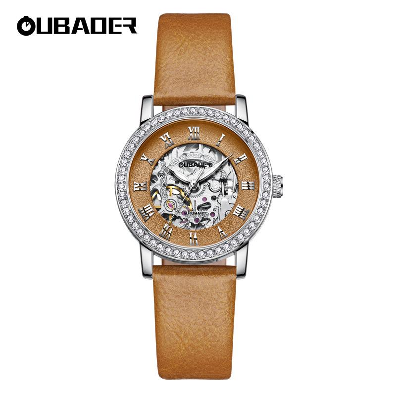 Женские повседневные механические часы OUBAOER с циферблатом с римскими цифрами, водонепроницаемый дизайн