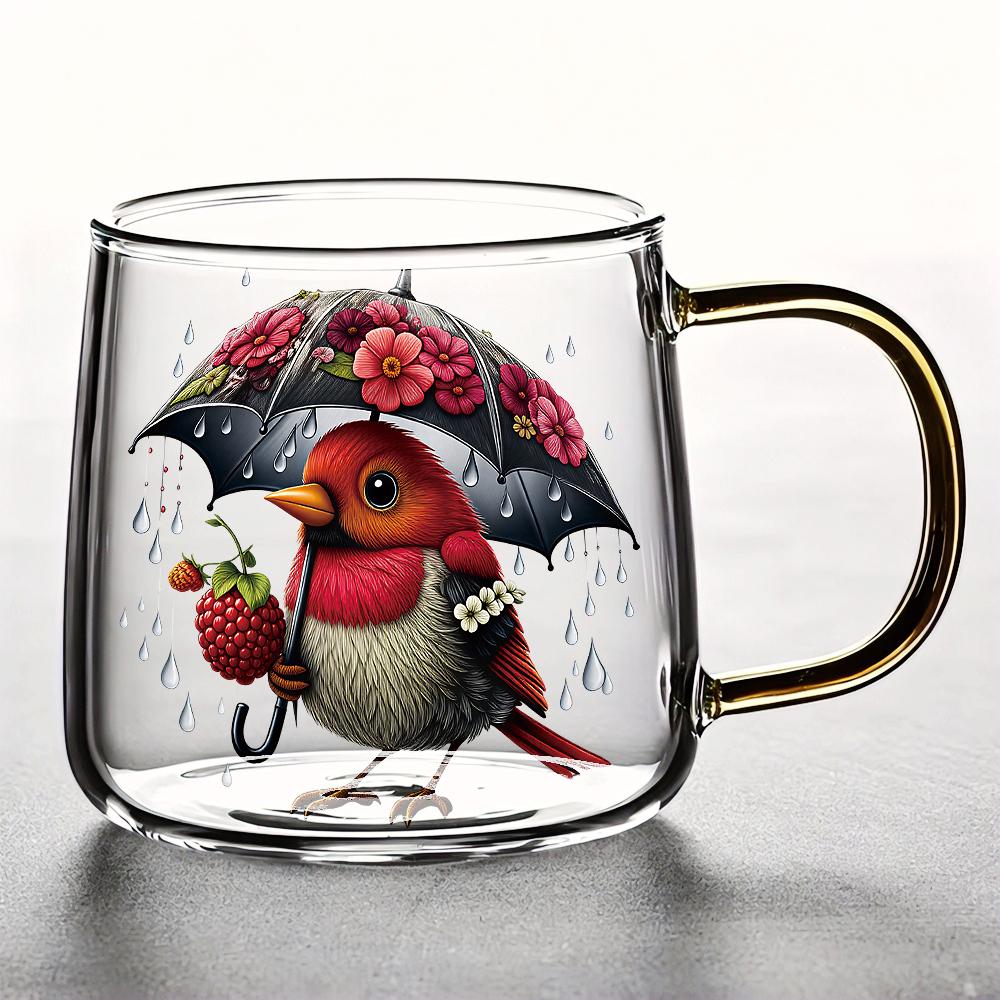 6PCS Whimsical Cute Summer Bird Crystal Stickers Tropical Parrot Floral Umbrella for Glass Cups, Water Bottles DIY Scrapbooking
