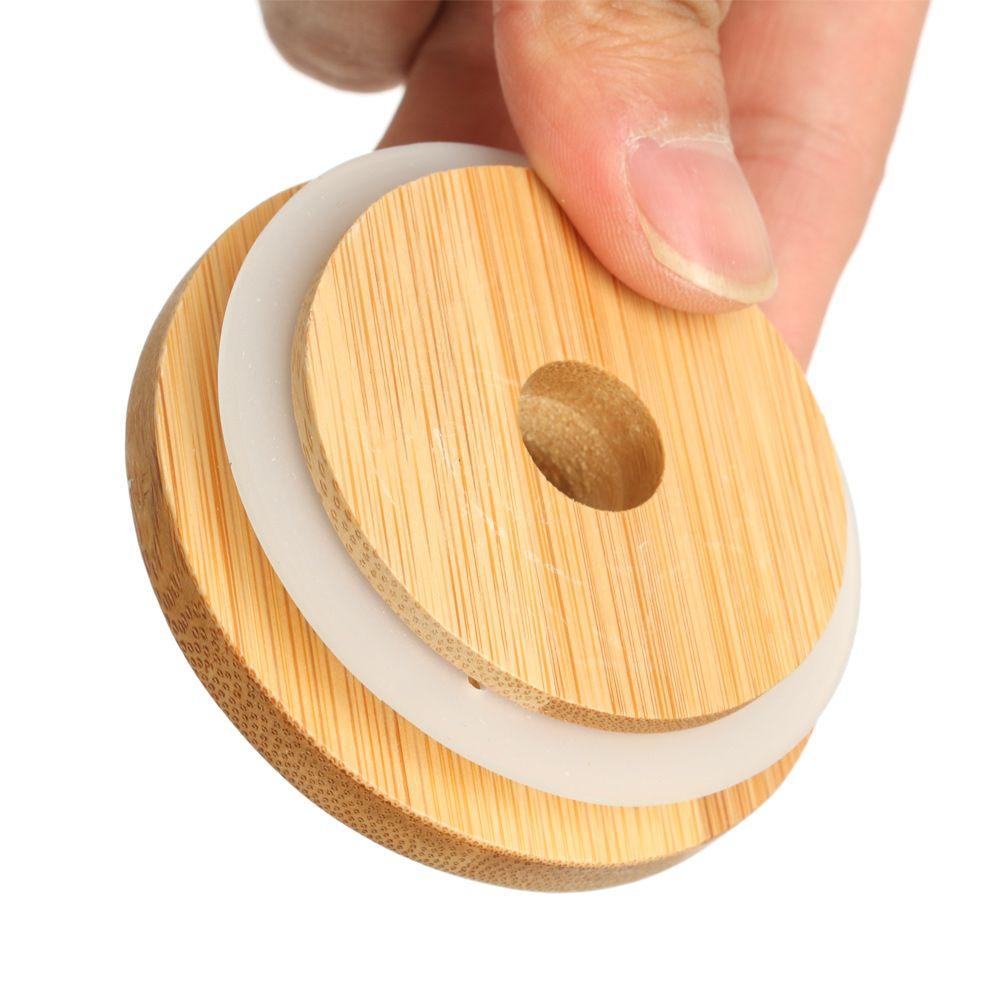 Friendly Covers Caps Storage Bottles Mason Jar Lid Bamboo Wood Lids With Straw Hole Wide Mouth Cup